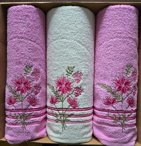 Medvilnės pluošto vonios rankšluosčių rinkinys „Cotton Delux“, rožinės ir pieno baltos spalvos